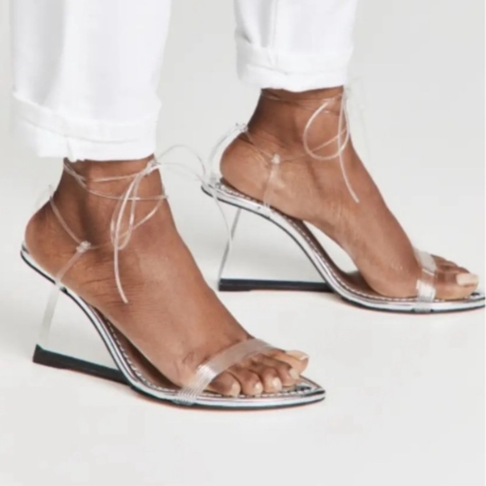 Good American Silver Cinderella Clear Straps Bride Gladiator Heels Formal New 7